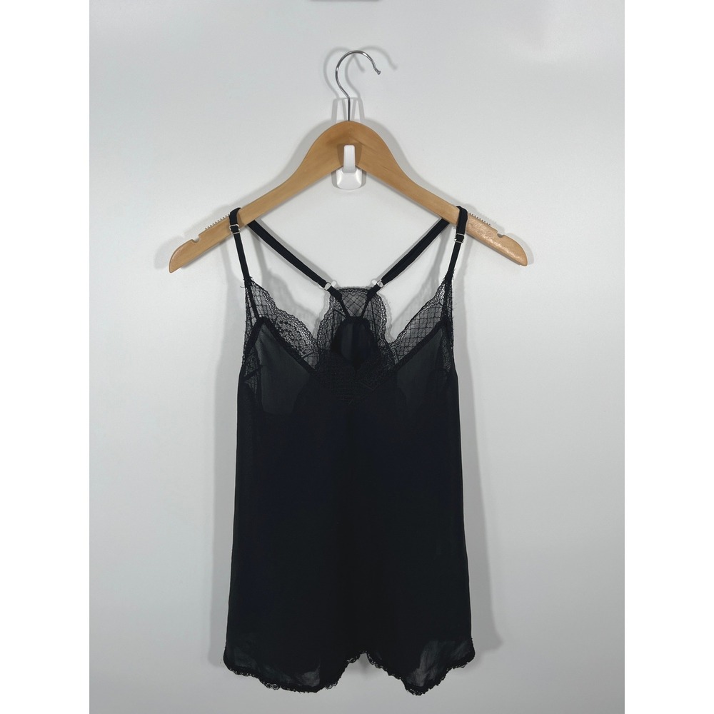 Y2K Womens Cami Top M Black Lace Lightweight Chic Euro Summer Minimalist Capsule
